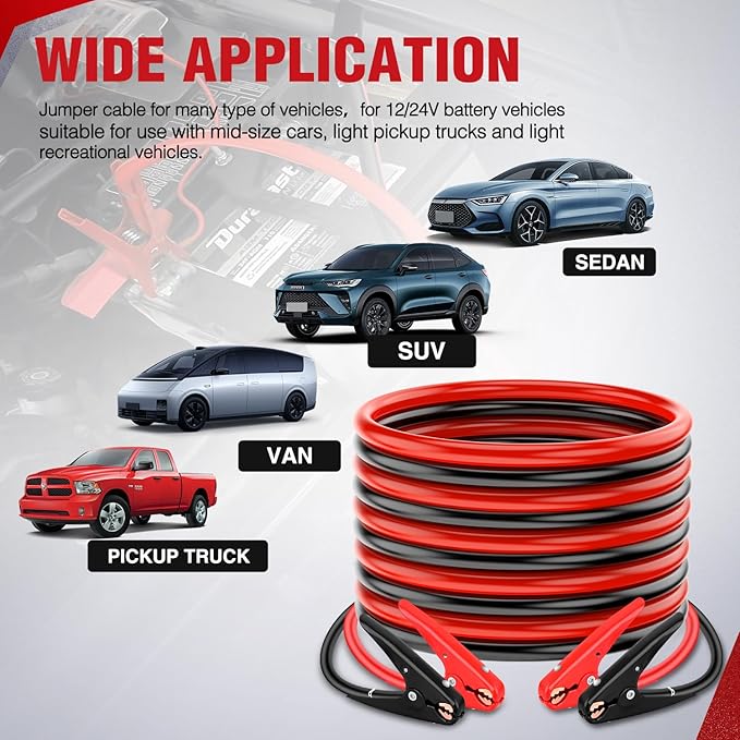 Nilight Jumper Cables for Car Battery 4 Gauge 25 FT Booster Cable Heavy Duty 600 A CCA with Carrying Bag Jump Start Emergency Kit Pickup Truck RV Vans SUV