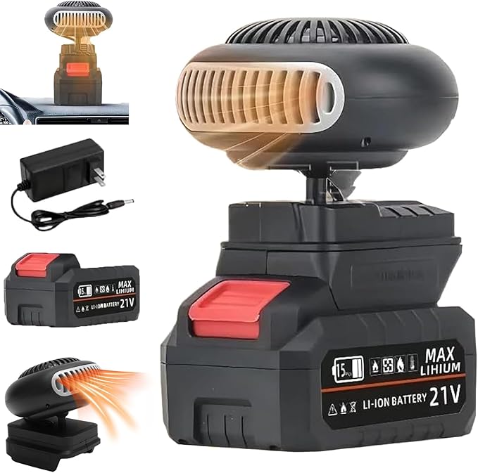 Battery Powered Heater, 2026 New Portable Rechargeable Battery Powered Space Heater Cordless with USB &3900mah Batteries/Anti Tilt Design for Camping/Indoor/Car Defroster (15 Batteries Kit)