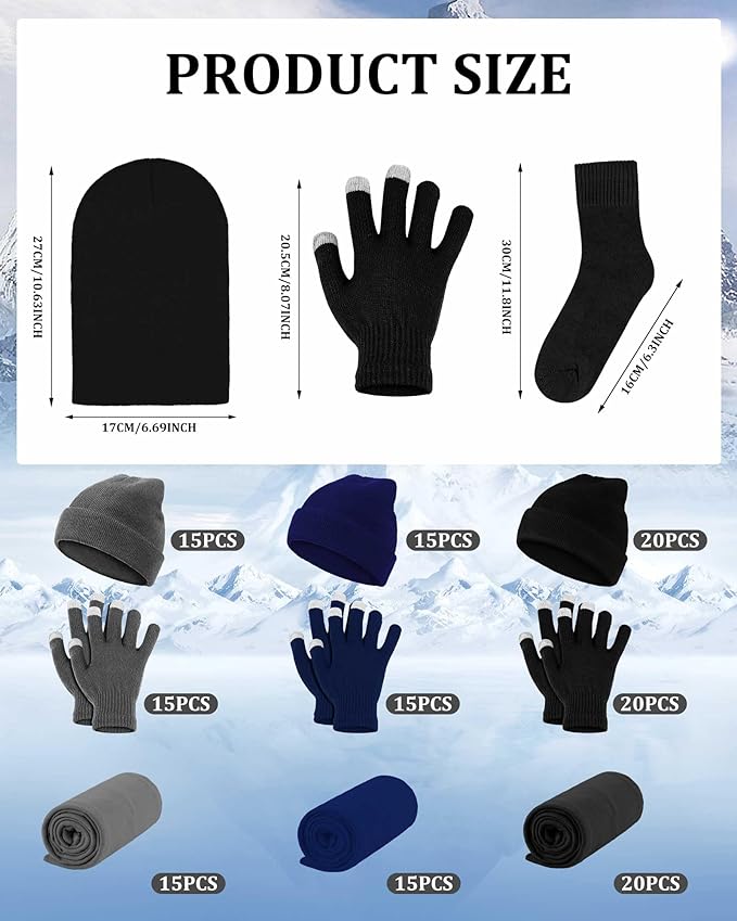 Panitay 150 Pcs Homeless Care Package Supplies Bulk Hats Gloves Fleece Blankets for Men Women Homeless Donating Supplies