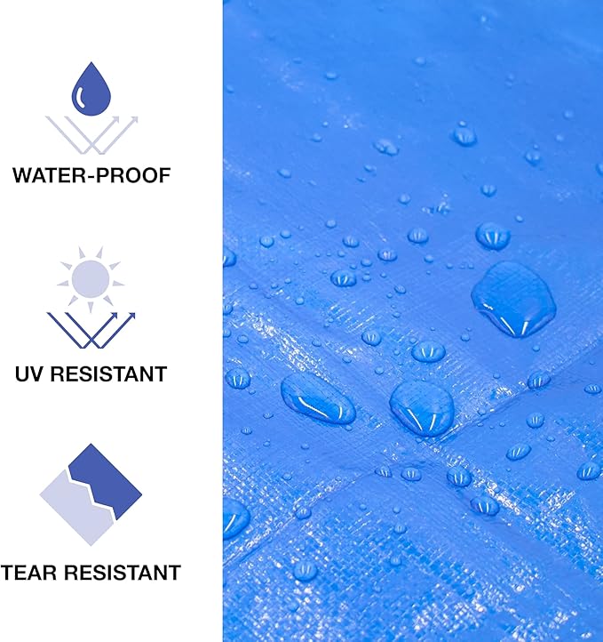 20x30 Blue Waterproof Tarp – Heavy Duty 5 MIL Thick Outdoor Tarpaulin Cover - Multi Purpose Protection for Camping, Tent, Roof, Patio, Pool, Floor, Furniture, Boat, Truck Beds, Pack of 1