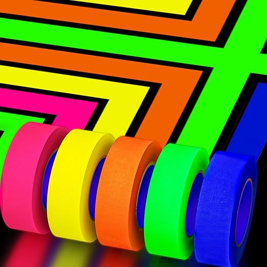 SWRT Neon Gaffer Cloth UV Blacklight Tape for Party Supplies, 5 Rolls Multi-Color UV Fluorescent Glow in The Dark Tape for Party Decoration, Dance Floors, UV Party (0.6 inch x 16.5 feet)