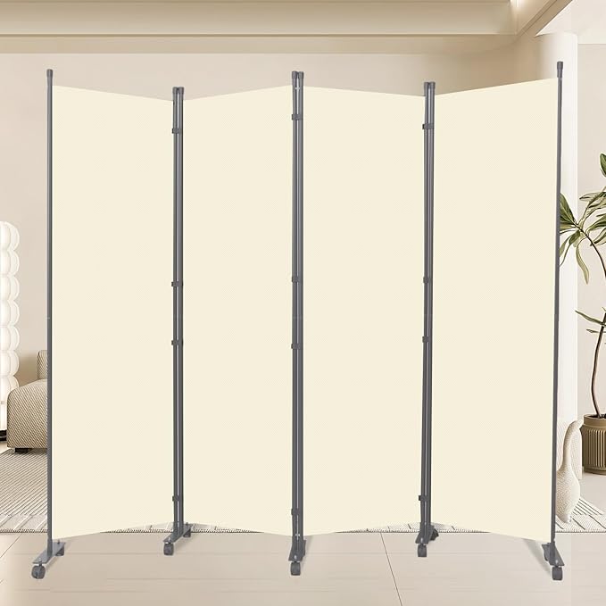 Room Divider 88''W Wall Divider for Room Partition (Heavy Duty Base) 4 Panel Partition Room Dividers, Freestanding Room Divider Screen Separation W/Wheels Folding Privacy Screen Panel Space Separator