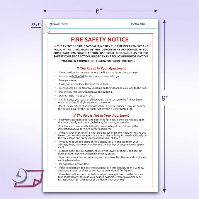 NextDayLabels - 6" x 9" Emergency Preparedness Fire Safety Notice White Vinyl Waterproof Self-Adhesive Label, Required by FDNY and NYC HPD, Pack of 10 Stickers