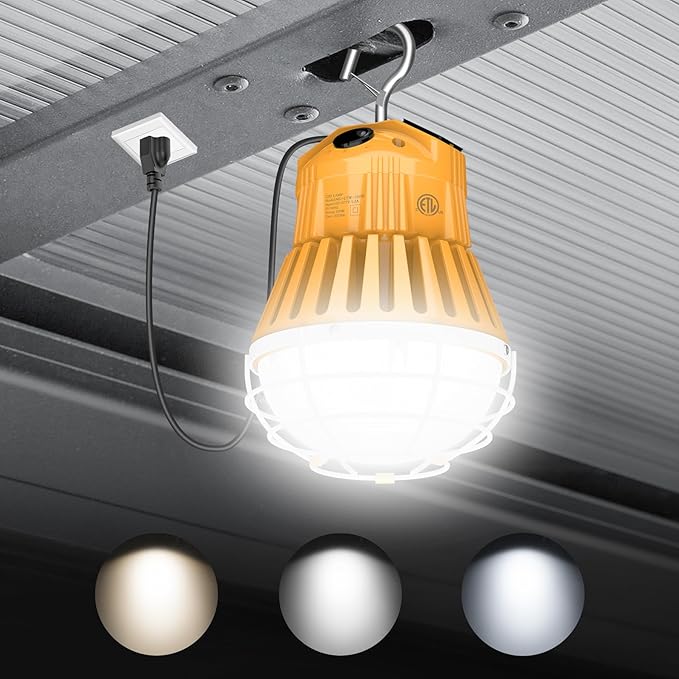 LED Temporary Work Light 80W/64W/48W, 10400LM Outdoor Construction Lights Job Site Lighting 5700K/5000K/4500K, 10ft Cord Hanging Lighting for Workshop Construction Garage, AC100-277V
