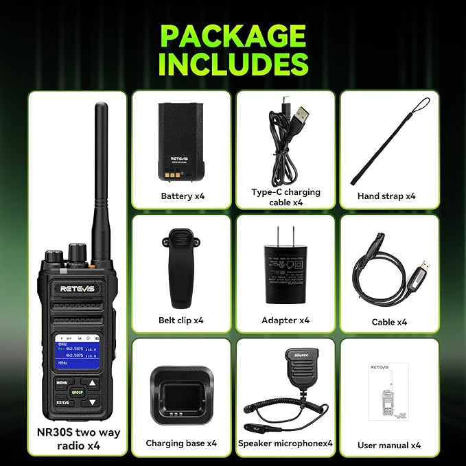 Retevis NR30S 2 Way Radio Long Range,Heavy Duty Two Way Radios with Shoulder Mic,IP67 Waterproof,2800mAh,Group Call,NOAA,Noise Canceling,Professional Walkie Talkies for Construction Supply(4 Pack)