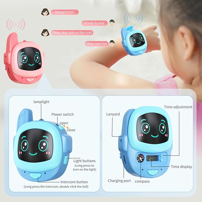 Walkie Talkie Kid's Watches，Toys for Boys Girls Aged 3 to 12 Years Old for Outdoor Adventure, Camping,and Birthday Gifts（with Wearable/Lanyard/Handheld ，2 Pack，3280 ft Talk Range）