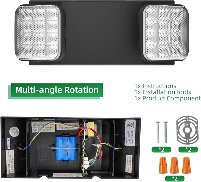 24 Packs Blacks Emergency Lights with Backup Battery,Two Head Adjustable Fire Commercial Emergency Light Fixture-UL Listed-120/277VAC-Led Emergency Exit Lights Fixtures for Business.