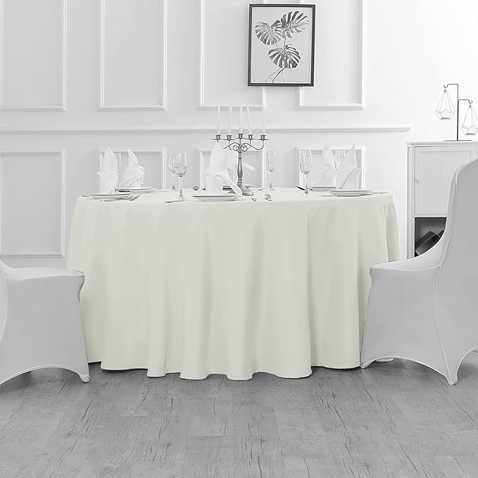 Fokitut 6 Pack Waterproof Round Tablecloth, 132 Inch, Stain Resistant and Wrinkle Polyester Table Cloth, Fabric Table Cover for Kitchen Dining, Wedding, Party, Holiday Dinner-Ivory