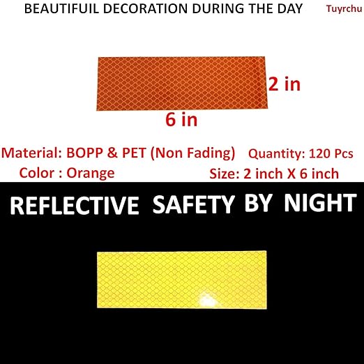 Orange Reflective Stickers 2 inch X 6 inch, Outdoor Waterproof High Visibility Warning Safety Adhesive Reflector Tape (120 Pcs)