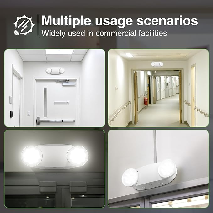 FREELICHT 24 Pack Emergency Lights for Business, with Battery Backup, Hard Wired, UL 924 Certified, AC 120/277V, Two Head Adjustable LED Emergency Lighting