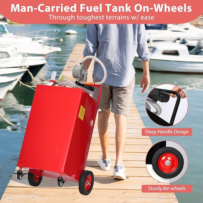 Upgraded 30 Gallon Fuel Caddy, Manual Hand Pump & Easy-Roll Wheels, Heavy-Duty UV-Resistant Steel Tank for Gas & Diesel, Portable Fuel Storage for Tractors, Mowers, Boats