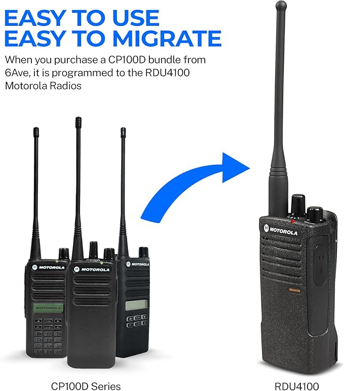 6 x Motorola CP100D Analog UHF Portable Non-Display Two Way Radio, 16 Channel, 4 Watt (403-480MHz) - 6 Pack Bundle
