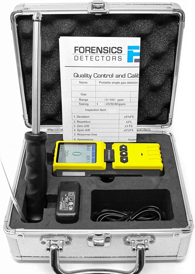 Volatile Organic Compounds VOC Detector by Forensics | USA NIST Calibrated & Certificate | USB Recharge | 0-100ppm VOC | Built-in Pump & 4ft Probe |