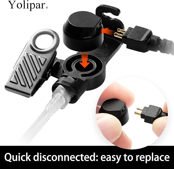 2-Pin 2-Wire Baofeng UV-5R Earpiece Surveillance Kit Compatible with BTECH Retc15/Retevis RT21 RT22 Kenwood Arcshell AR-5 Walkie Talkie Radio with Big PTT Mic Tansparent Acoustic Tube Headset