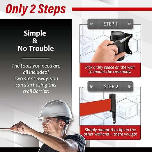 DuraSteel Wall Mount Crowd Control Retractable Belt Barrier - 9.2 Ft Red Retractables Barrier Belt, Crowd Control Barriers Do Not Enter Line Dividers for Crowds NOT Stanchions with Retractable Belts