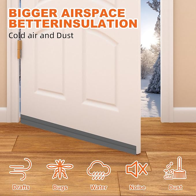 Door Draft Stopper, Door Sweep for Bottom of Door, Weather Stripping Door Seal, Under Door Gap Filler, Under Door Draft Blocker Soundproof/Insulator, Door stoppers (Gray, 39‘’)