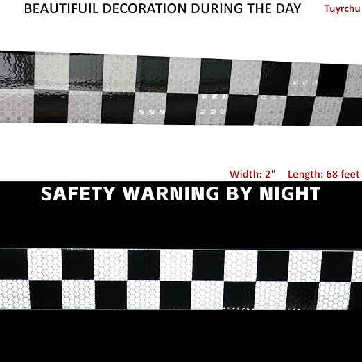 Black and White Reflective Tape Outdoor Waterproof 2 Inch x 68 Feet, Night Safety Reflector Stickers for Vehicles
