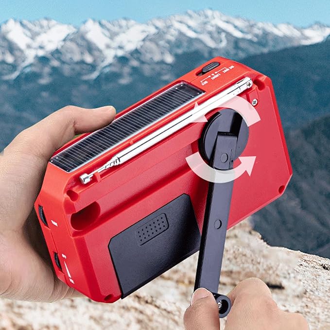 ciciglow Hand Crank Emergency Radio, AM FM Portable Solar Weather Radio with LED Flashlight and SOS Alarm for Outdoor Camping Hiking (Red)