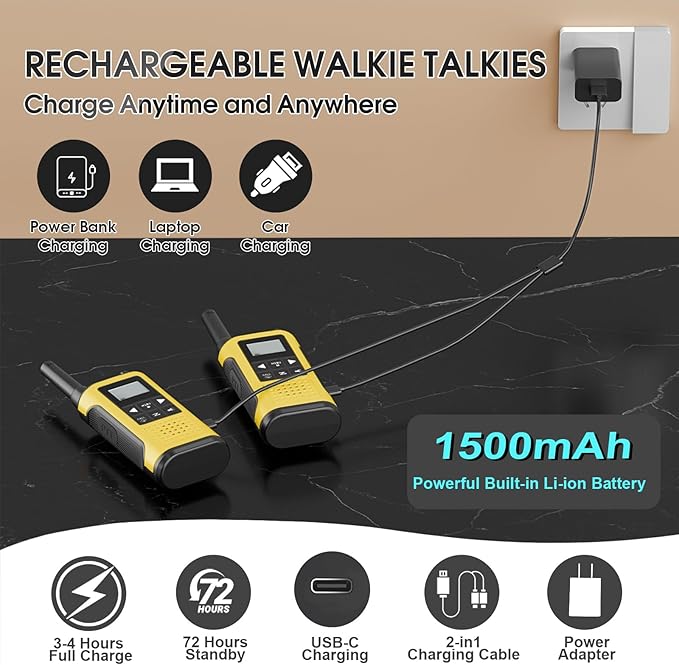 Walkie Talkies Long Range for Adults-2 Pack Rechargeable Walkie Talkies 22 FRS Channels 2-Way Radios with NOAA Weather Alert,VOX,Flashlight and 1500mAh Li-ion Battery for Family Camping Hiking