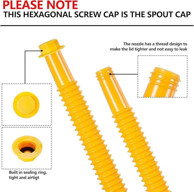 Gas Can Spout Replacement, Gas Can Nozzle Replacement (3 Kits-Yellow). for 1/2/5/10 gallon gas cans. Upgraded replacement gas can spout with flexible nozzle, vent cap, thick rubber pad, spout cover