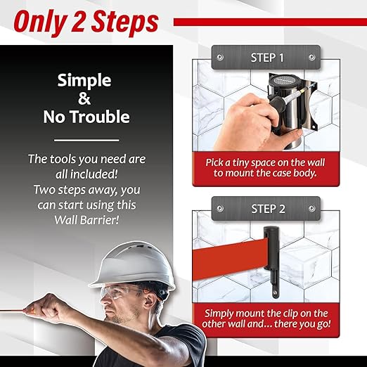 DuraSteel Wall Mount Crowd Control Retractable Belt Barrier - 9.2 Ft Red Retractables Barrier Belt w/Stainless Steel Casing - Do Not Enter Crowd Control Barriers NOT Stanchions with Retractable Belts