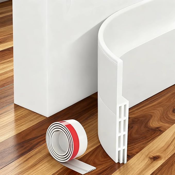 Adjustable Door Seal, Under Door Draft Blocker, Soundproofing Strip, Weather Stripping, Blocks Cold Air & Noise, Strong Adhesive Tape, Anti-Collision Design, Easy Install 2" W x 39" L, White