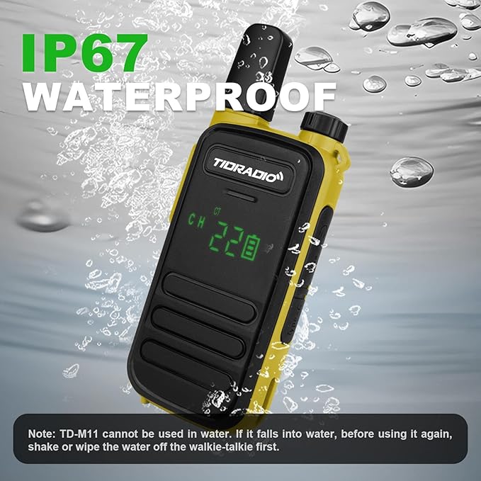 TIDRADIO TD-M11 Walkie Talkies Waterproof IP67 FRS Long Range Two Way Radio with LED Display,NOAA Weather,Walky Talkiy for Industry, Security Work (2 Pack) Black ＆ Yellow