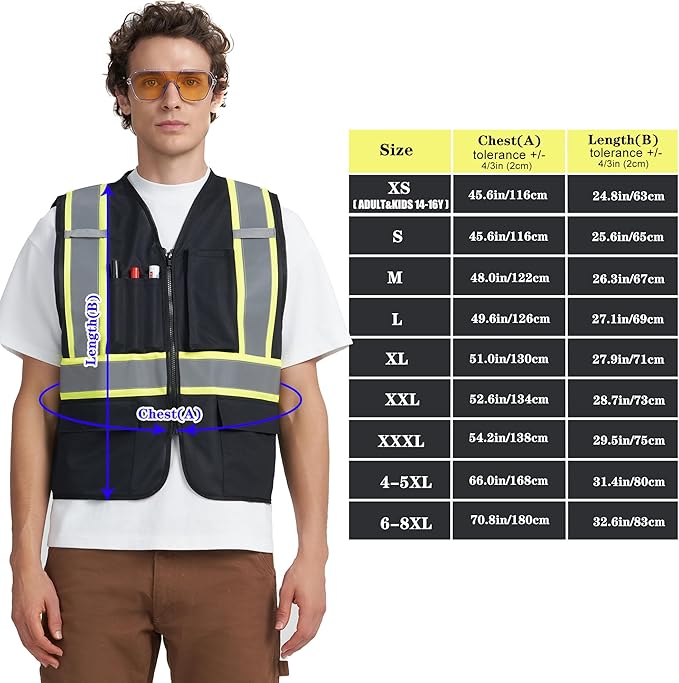 A-KSAFETY High Visibility Safety Vest for Men Women with Pockets and Zipper