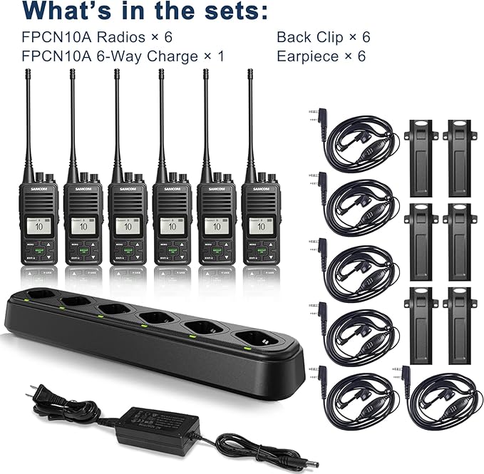 SAMCOM FPCN10A - Professional UHF Walkie Talkies with Charging Gang, 300,000 sq. ft/25 Floor Range, Heavy Duty Ruged Two Way Radio,3000mAh Extra-Long Standby for School Church Business (6-Pack)