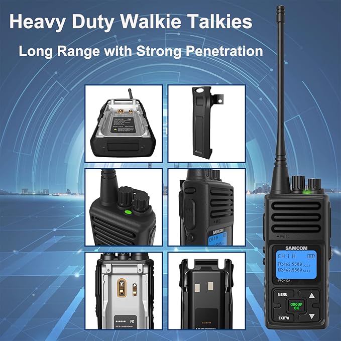 SAMCOM FPCN30A Two Way Radio Long Range Rechargeable,5W High Power UHF Programmable Professional Handheld 2 Way Radios Walkie Talkies for Adults Long Range with Group CALL/1500mAh/Earpieces, 2 Packs
