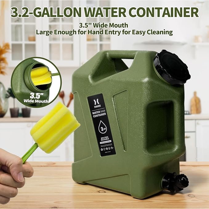 HAIGE 3.2 Gallon Water Container with Spigot, Heavy-Duty Portable Water Jug with Dual Handles, BPA-Free Camping Water Storage for Outdoor, Car Travel, Emergency, Home Drinking & Party Cold Drinks