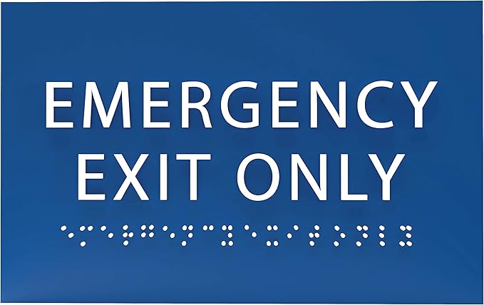 6" X4" Emergency Exit Only Sign - ADA Compliant Tactile Graphics Grade 2 Braille Text Prohibition Sign | Wall Mount Plastic Emergency Safety Restriction Sign for Business & Office