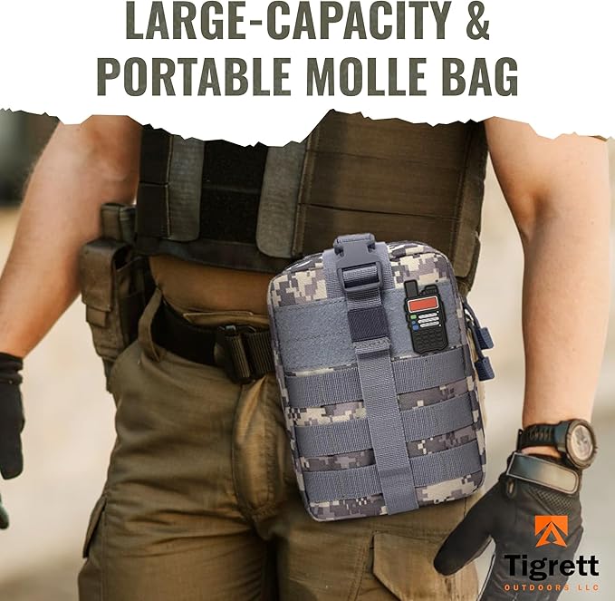 Ham Radio Go Bag in ACU Digital Camo Colour with Tear-Away Velcro Back - Molle Compatible, Multi-Pocket Design for Radios, Cables, and Gear