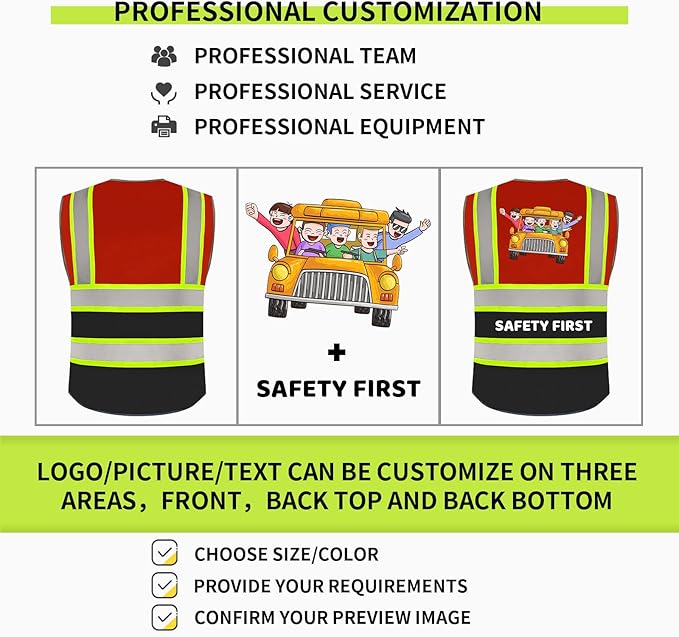 BeautyWill 10 Pack Custom Logo Safety Vest ANSI Class 2 High Visibility Reflective Vest Personalized Construction Vest Bulk