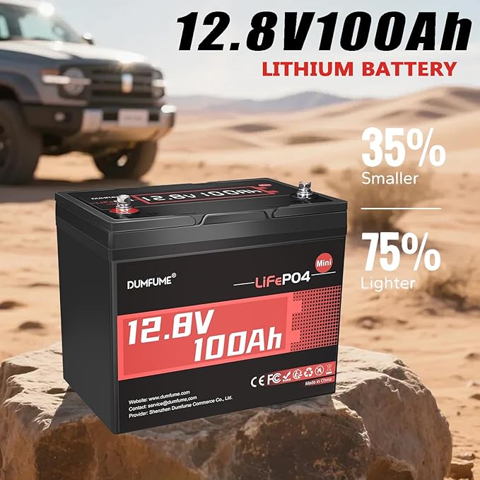 2 Pack 12V 100Ah Mini LiFePO4 Battery, Built-in 100A BMS,1280Wh Deep Cycle Rechargeable Lithium Battery 6000+ Cycles 10-Year Lifespan for RV, Solar, Off-Grid and Home Energy Storage