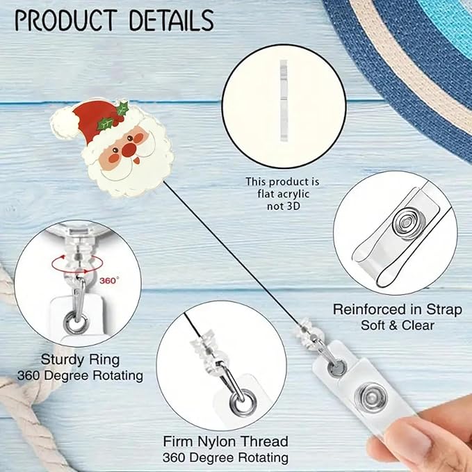 Holly Santa Claus Badge Reel Cute Christmas Nurse Badge Clip for Name Tag Accessories Xmas Badge Holder for Nursing Medical Worker Teacher |with Alligator Clip & 24” Durable Nylon Cord