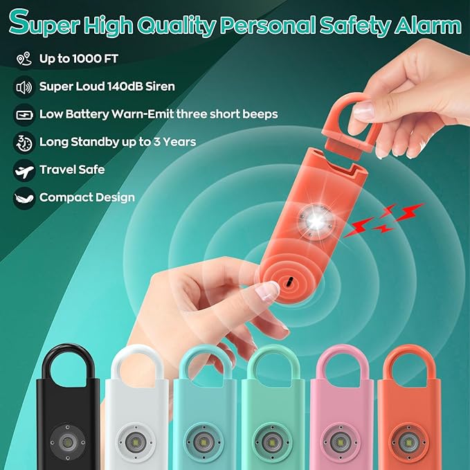 140dB Personal Safety Alarm for Women, 3 Pack Safe Alarm Protection Keychain with Strobe Light & Low Battery Notice, Security Siren Self Defense for Seniors College Girls, Blue+Pink+Orange