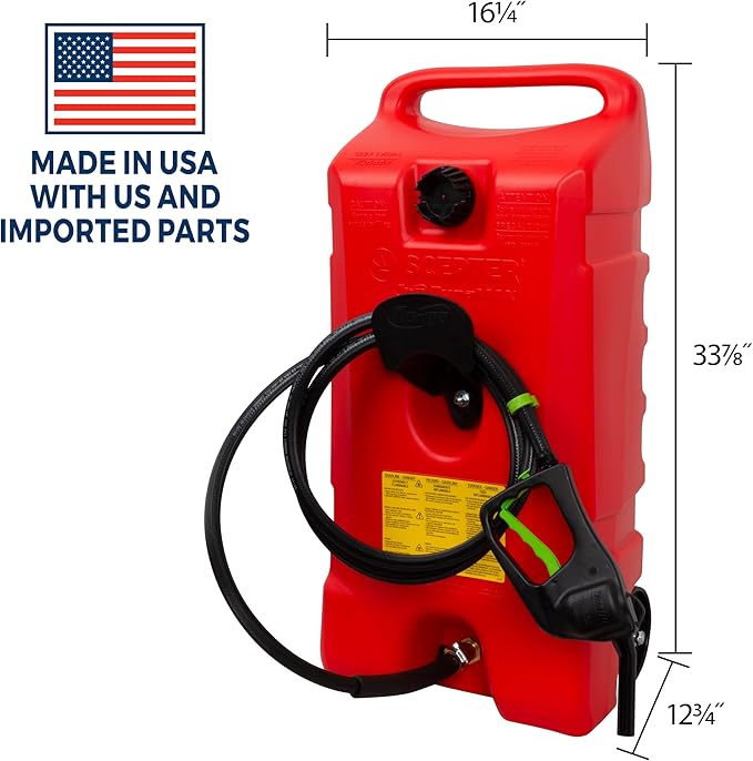 Scepter Duramax Flo ’N Go 14 Gallon Gas Caddy, 53 Liter Portable Fuel Tank and Fuel Transfer Pump with 10-Foot Hose for Lawn Mower, Farm, Marine, Commercial, and Home Use, Gasoline Only, Red
