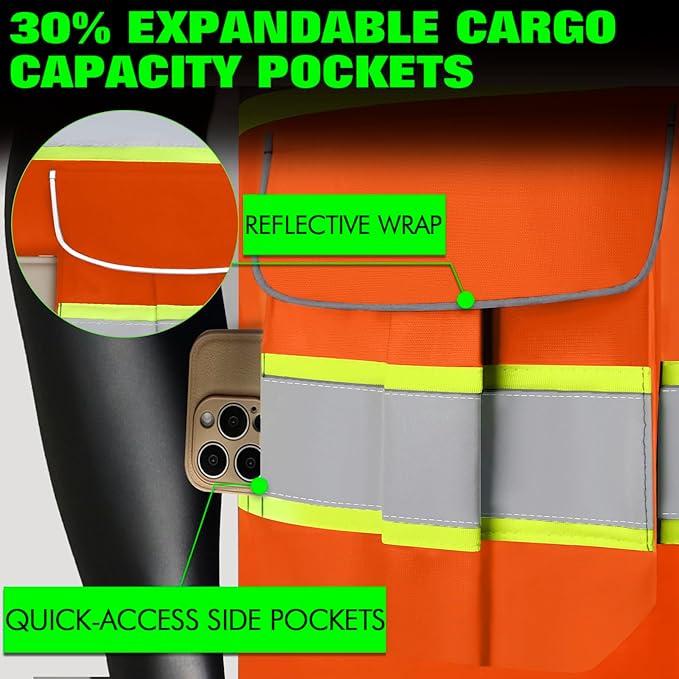 BeautyWill 10 Pack Custom Logo Safety Vest ANSI Class 2 High Visibility Reflective Vest Personalized Construction Vest Bulk