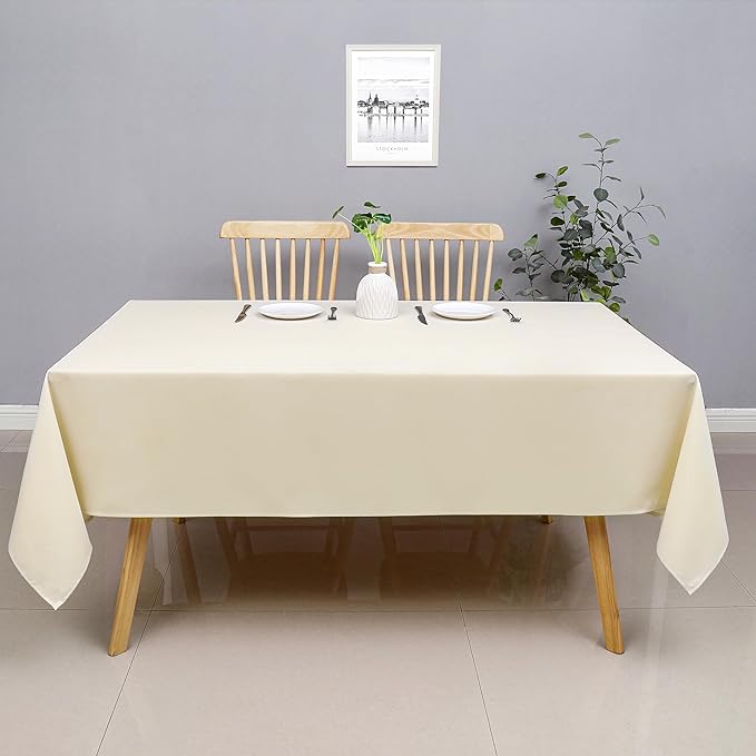 Wewoch Beige Rectangle Tablecloth Wrinkle Resistant Washable Fabric Table Cloth for Dining, Kitchen, Parties, Weddings and Outdoor Use 60 Inch by 84 Inch
