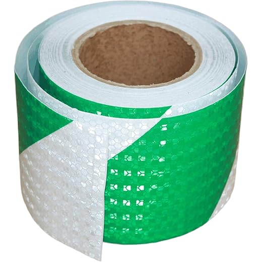 Reflective Tape Green and White 4 inch X 68 feet, Outdoor Waterproof Hazard Conspicuity Warning Industrial Marking Tape