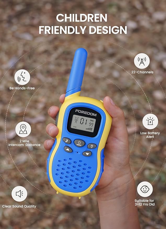 FOREDOM Walkie Talkies for Kids Walkie Talkies Long Range for Boys Age 3 to 12 Year Old Birthday Toys with Flashlight, Lanyards, 2 Pack - Blue