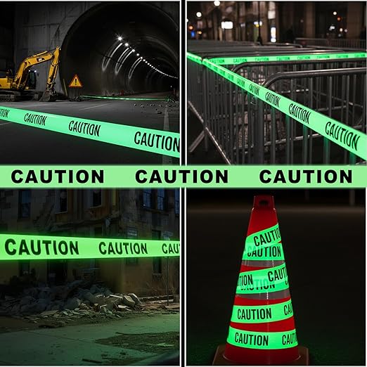 Glow in The Dark Tape Caution Tape Roll 2inx32.8ft Crime Scene Construction Warning Glow Tapes Indoor Outdoor Barricade Safety Night Decorations Glows in The Dark Stairs Walls Exit Door Danger Areas