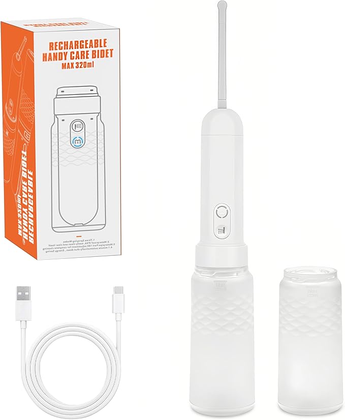 Portable Bidet for Travel, Electric Handheld Bidet Sprayer 3 Spray Modes 320ml Water Tank USB-C Rechargeable Nozzle 180 Degree Adjustment Personal Cleaner for Men Women Baby Elderly Camping