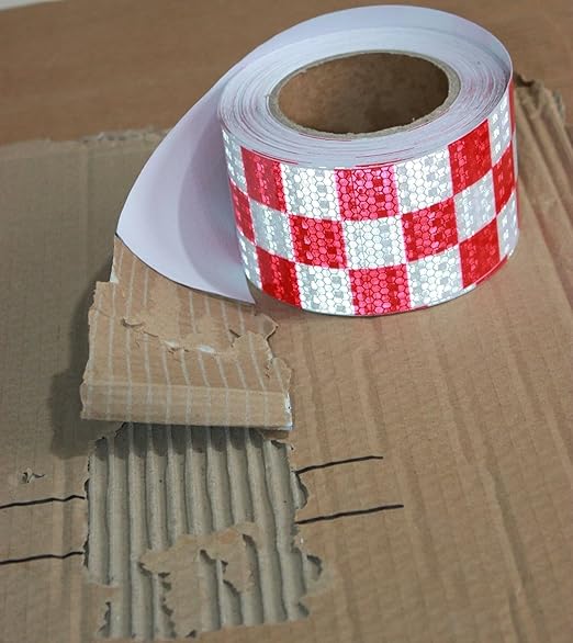 Reflective Tape Red White 3 inch Wide for Automobile, Outdoor Waterproof High Visibility Safety Warning Adhesive Strips (66 feet)