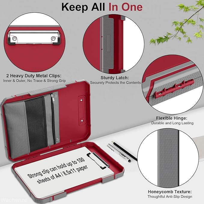 Thicker Clipboard with Storage, Internal Pen Pouch Included, A4 / Letter Size, Reinforced Contractor Clipboard Attached Capacity, Durable Sturdy Clip Boards 8.5x11 with Dual Clip for Outdoor
