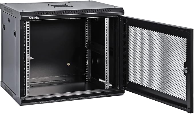 9U Professional Wall Mount Network Server Cabinet Enclosure 19-Inch Server Network Rack Meshed Door Low-Profile Black