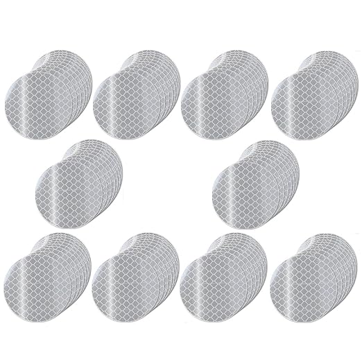 Non Fading White Reflective Stickers 1-inch Diameter Round Reflector, Outdoor Waterproof High Visibility Warning Adhesive Tape (100 Pcs)