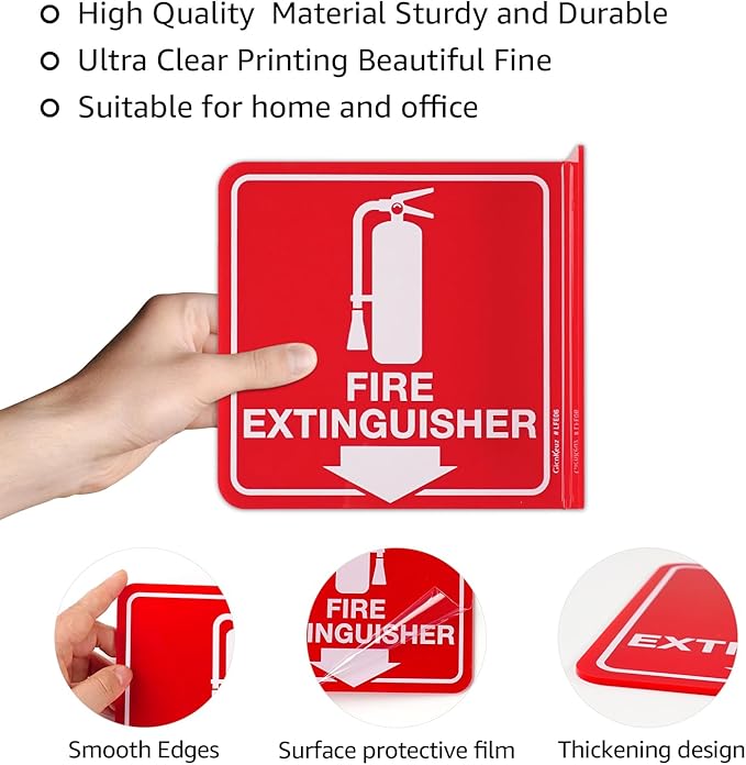 GicnKeuz Fire Extinguisher Sign, 6" x 6" Fire Extinguisher Projecting Sign with Down Arrow, Two-Sided Acrylic L-Signs, Including Screws, Easy to Install, Home Office/Business Use (4 Pack)