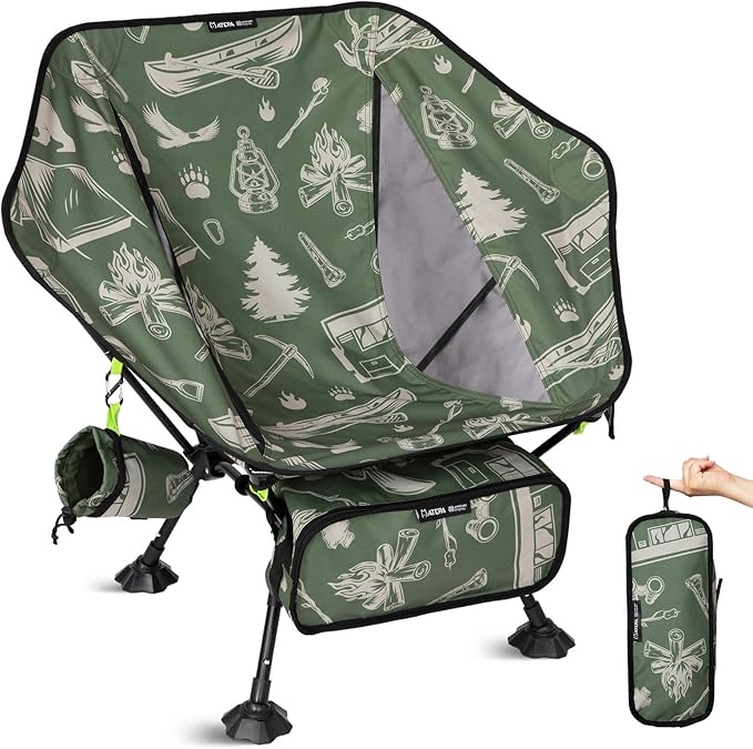ATEPA UFO3.0 Backpacking Camping Chair, Ultralight Extra Wide Comfortable Folding Chairs Heavy Duty Portable Hexagon Ergonomic Height Adjustable Seat with Anti-Sinking Feet for Hiking, Forestcamp